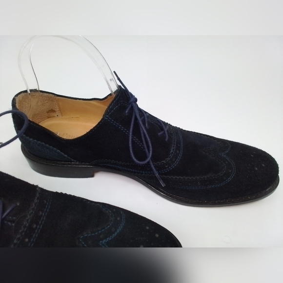 PAUL Fredrick NAVY BLUE Suede Leather Dress Shoes Mens Sz 10 Oxford Wingtips main image 4